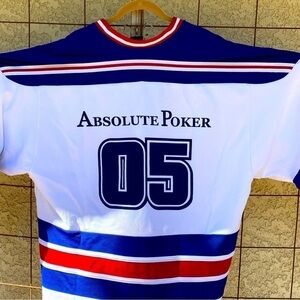 K1 Rare Vintage Absolute Poker Jersey. Marked Large but is huge.